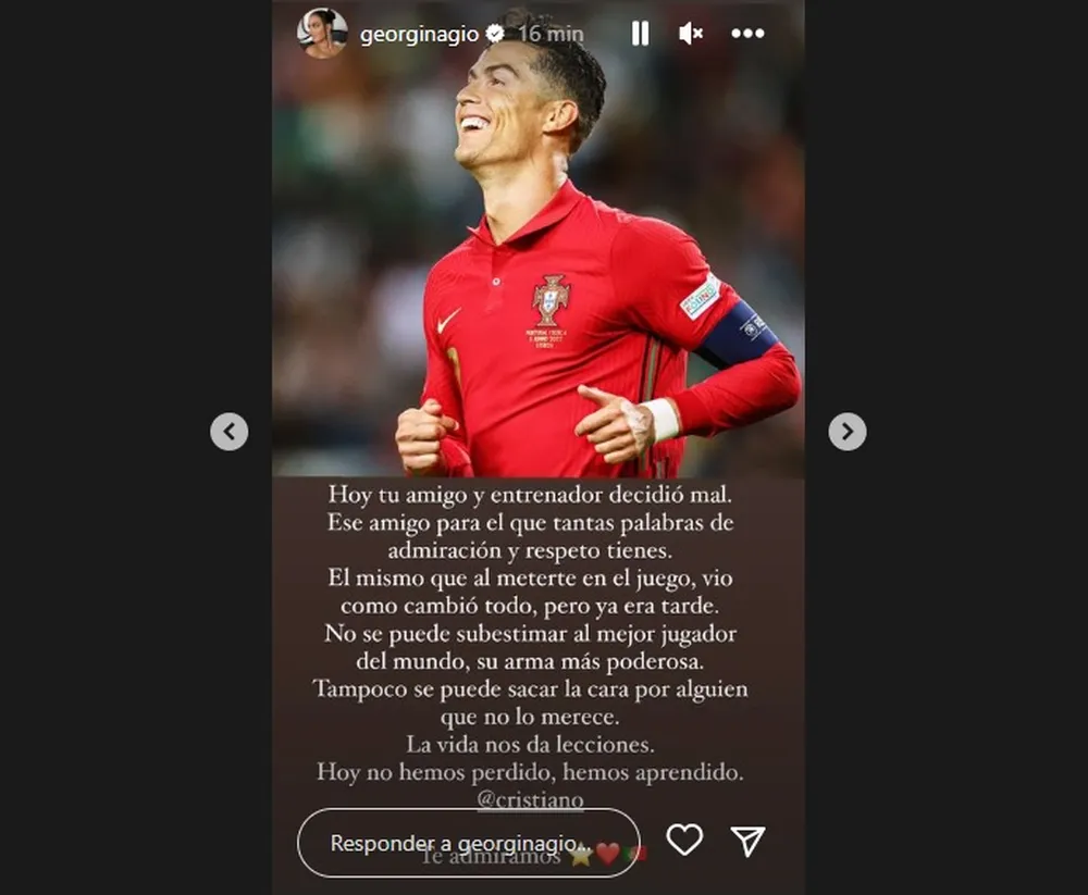 Namorada de Cristiano Ronaldo, Georgina Rodríguez desabafa nas redes sociais após eliminação Namorada de Cristiano Ronaldo, Georgina Rodríguez desabafa nas redes sociais após eliminação