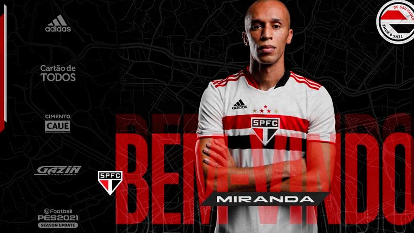 São Paulo anuncia retorno de Miranda ao clube depois de 9 anos