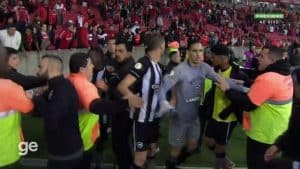 Confusão entre jogadores do Inter e Botafogo. (Foto destaque: Reprodução / Premiere)