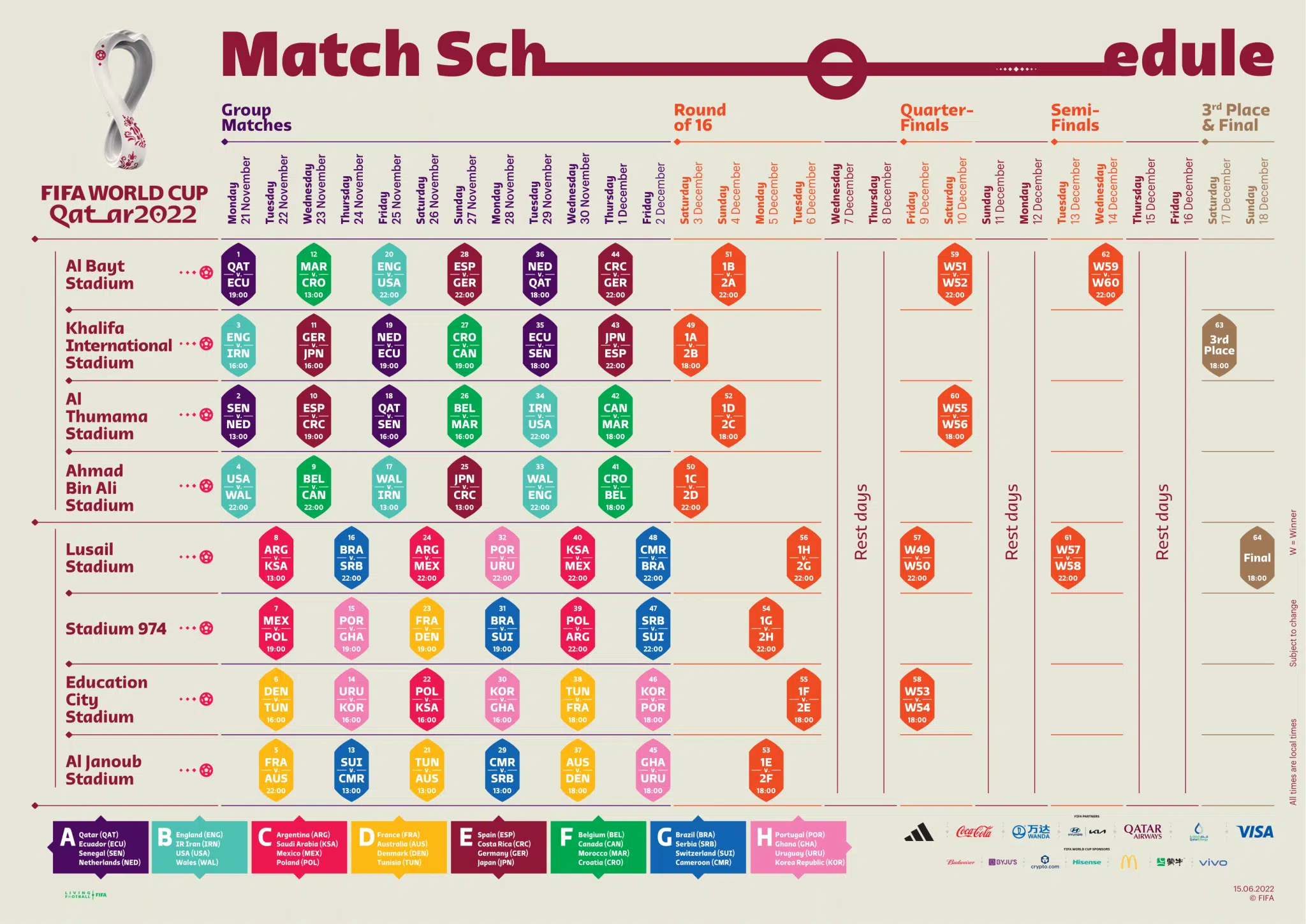 Calendário da Copa do Mundo 2022: datas e horários dos jogos + tabela da  Copa para baixar, Fashion Bubbles