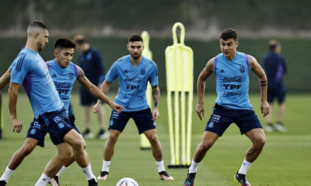 Jogadores da Argentina treinando