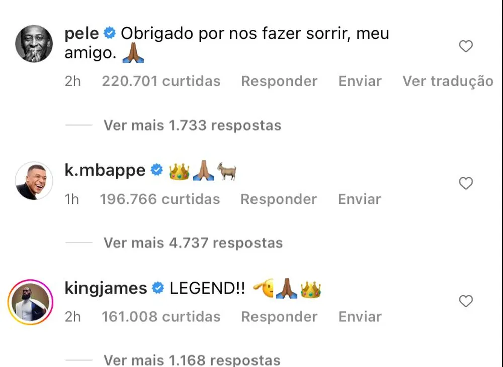 Comentários na foto de Cristiano Ronaldo