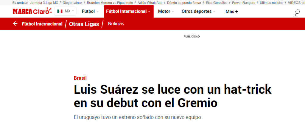 Estreia de Suárez pelo Grêmio repercute no mundo todo; veja