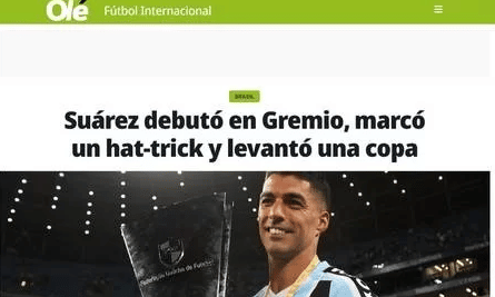 Estreia de Suárez pelo Grêmio repercute no mundo todo; veja